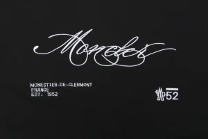Moncler Script Logo Embroidered T-Shirt Black Front Print