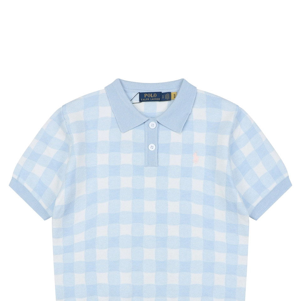 Ralph Lauren Gingham Pony Jacquard Polo T-Shirt Blue
