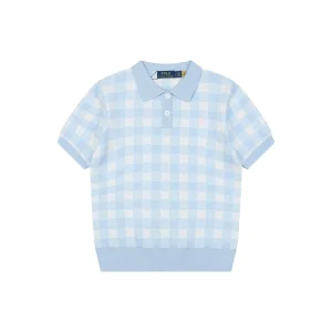 Ralph Lauren Gingham Pony Jacquard Polo T-Shirt Blue Front view