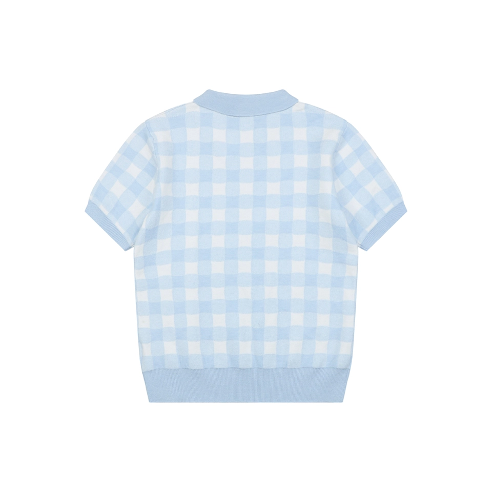 Ralph Lauren Gingham Pony Jacquard Polo T-Shirt Blue Back view