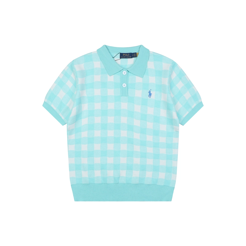 Ralph Lauren Gingham Pony Jacquard Polo T-Shirt Green Front view