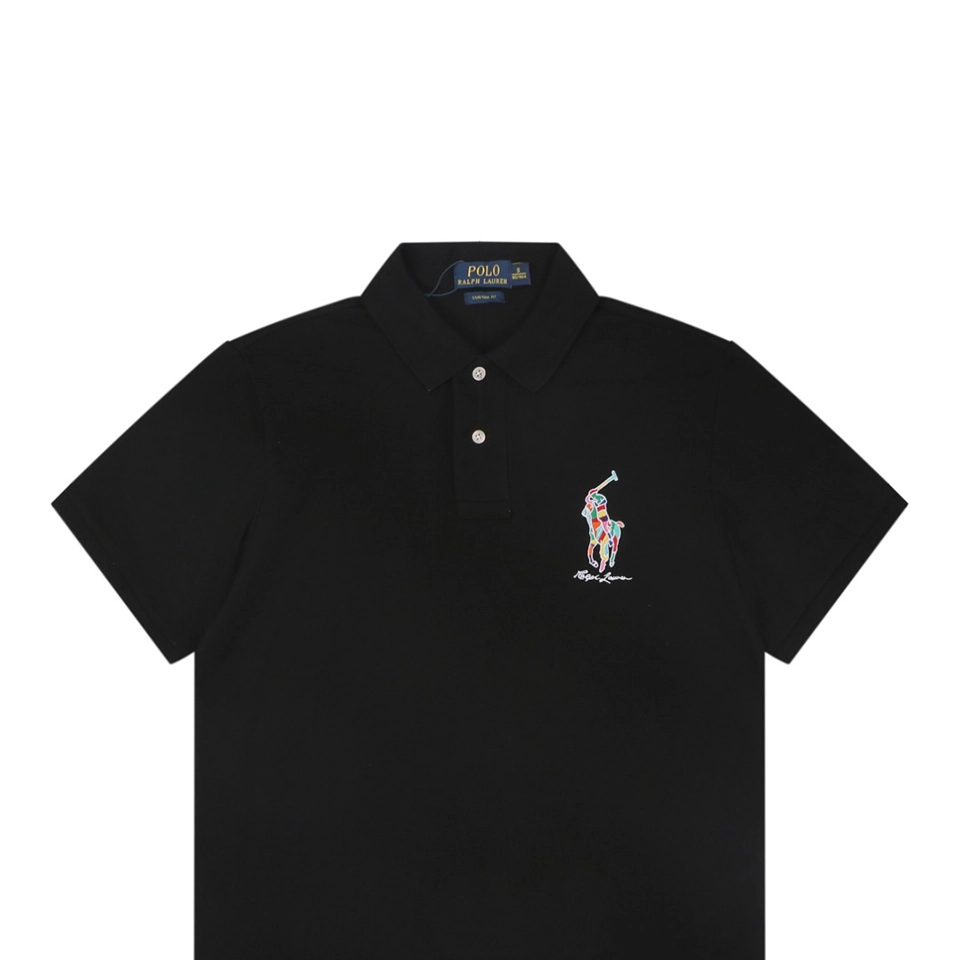 Ralph Lauren Multicolor Pony Embroidered Polo T-Shirt Black