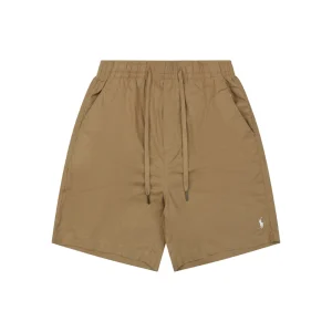 Ralph Lauren Pony Logo Linen Drawstring Shorts Brown Front view