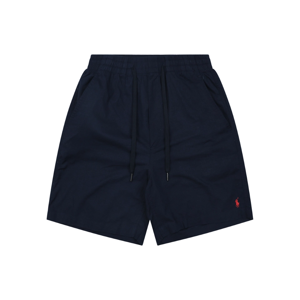Ralph Lauren Pony Logo Linen Drawstring Shorts Navy Front view
