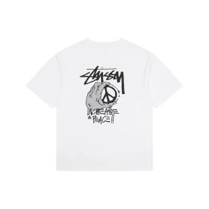 Stussy Graffiti Peace Sign Print T-Shirt White Back view