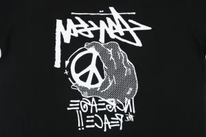 Stussy Graffiti Peace Sign Print T-Shirt Black Back Print