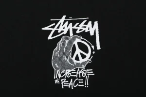 Stussy Graffiti Peace Sign Print T-Shirt Black Front Print