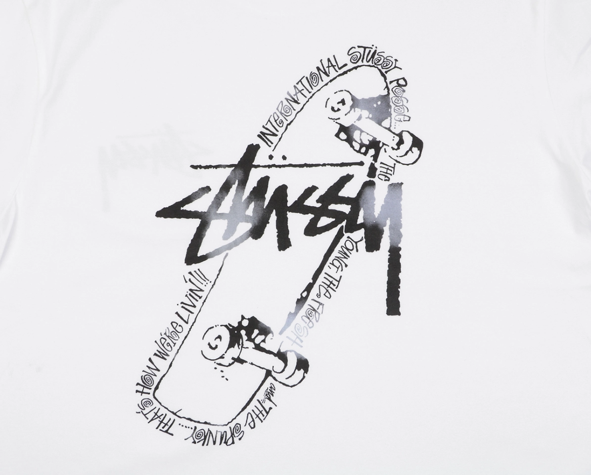 Stussy Graffiti Skateboard Print T-Shirt White Back Print