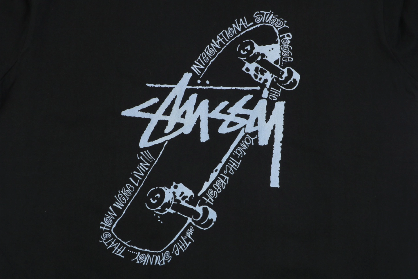 Stussy Graffiti Skateboard Print T-Shirt Black Back Print