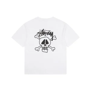 Stussy Graffiti Skull Print T-Shirt White Back Print