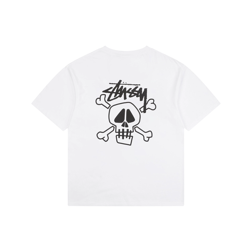 Stussy Graffiti Skull Print T-Shirt White Back Print