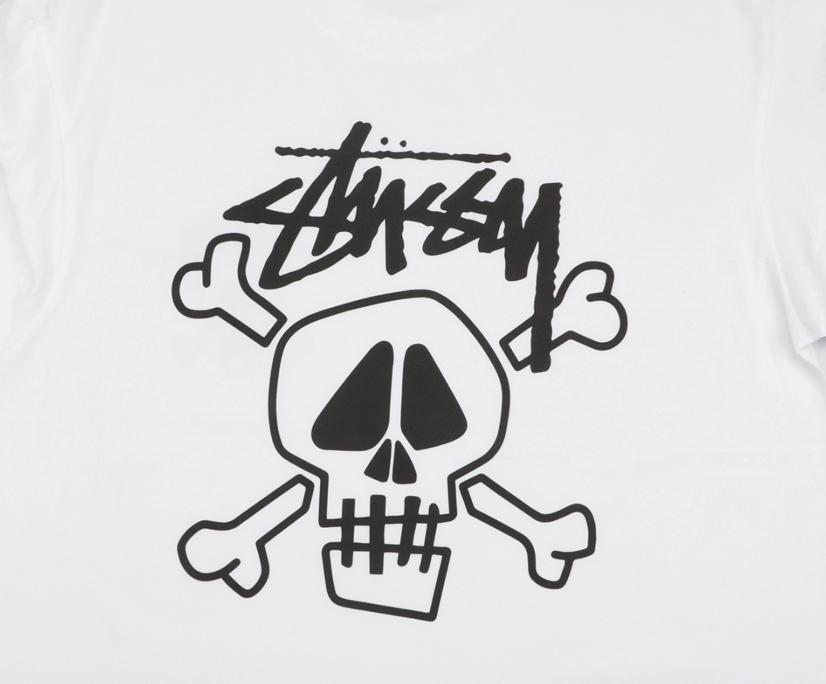 Stussy Graffiti Skull Print T-Shirt White Print