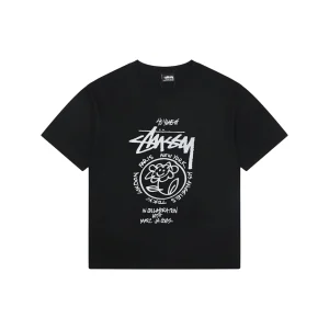 Stussy Graffiti Smiley Flower Print T-Shirt Black Front view