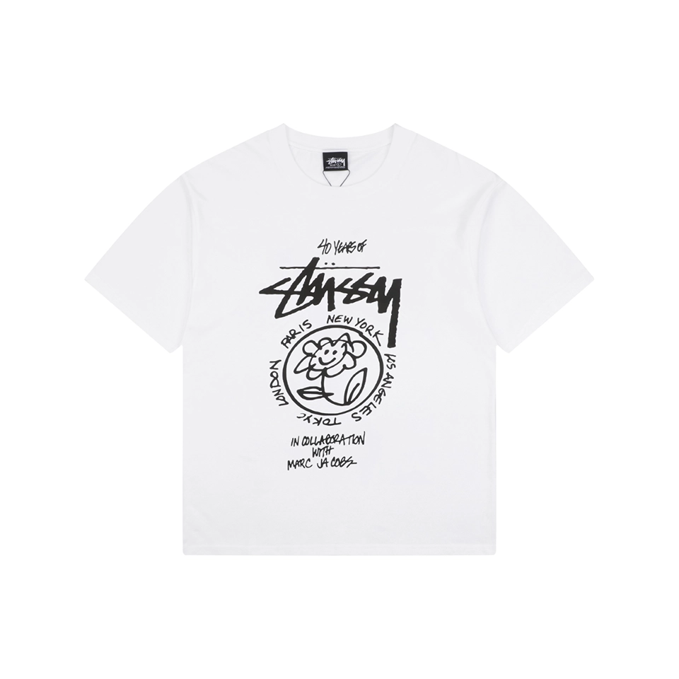 Stussy Graffiti Smiley Flower Print T-Shirt White Front view