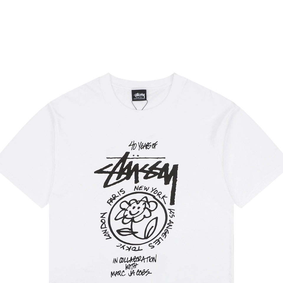 Stussy Graffiti Smiley Flower Print T-Shirt White