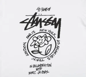Stussy Graffiti Smiley Flower Print T-Shirt White Front Print