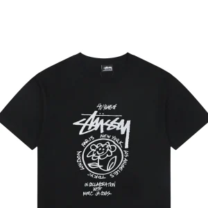 Stussy Graffiti Smiley Flower Print T-Shirt Black