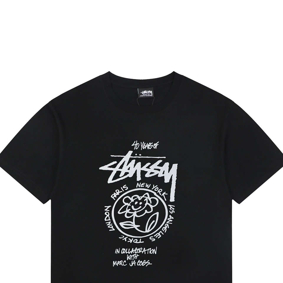 Stussy Graffiti Smiley Flower Print T-Shirt Black