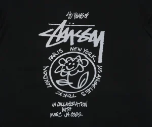 Stussy Graffiti Smiley Flower Print T-Shirt Black Front Pirnt