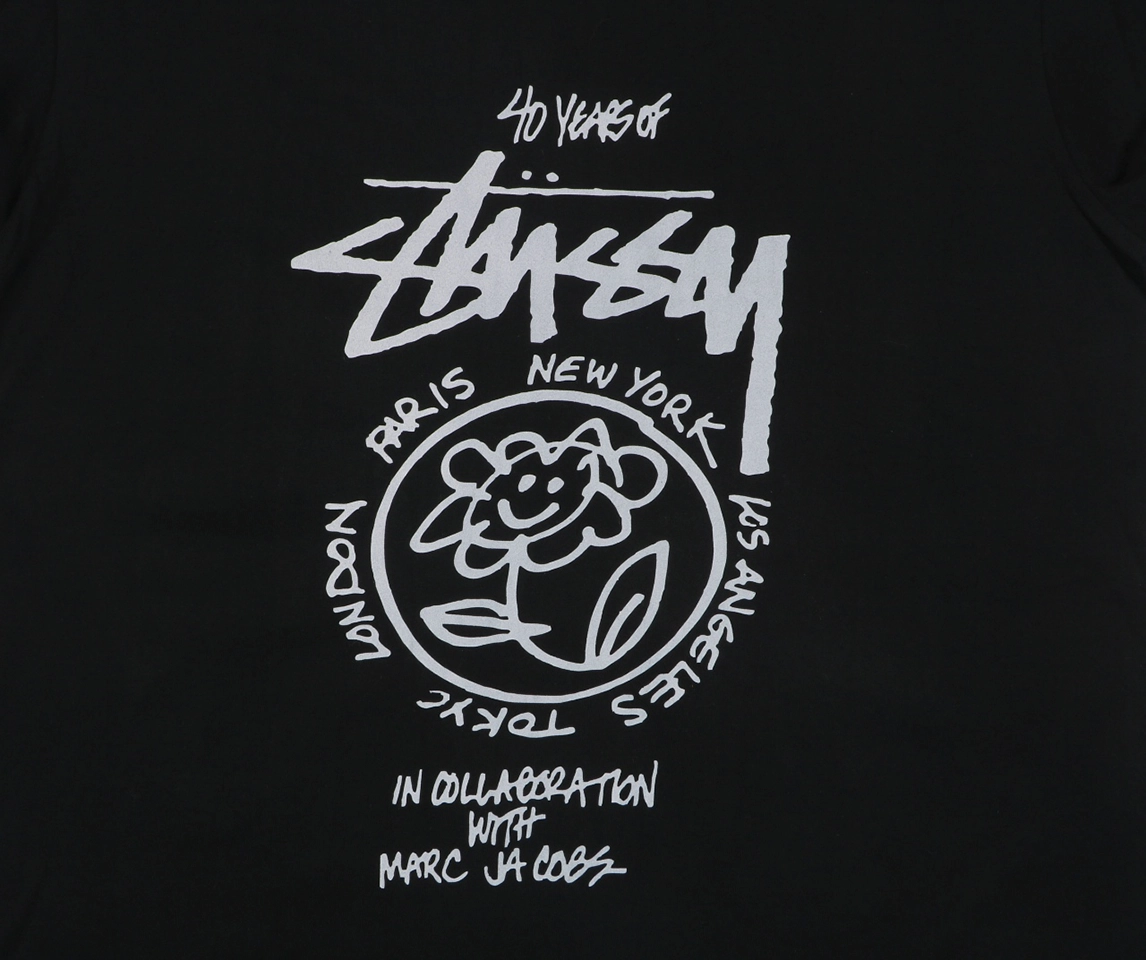 Stussy Graffiti Smiley Flower Print T-Shirt Black Front Pirnt