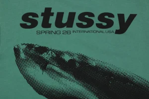 Stussy Halftone Shark Graphic T-Shirt Green Back Brand