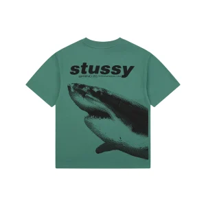 Stussy Halftone Shark Graphic T-Shirt Green Back view
