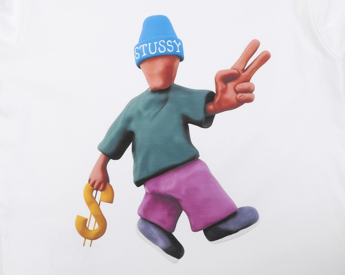 Stussy Peace & Prosperity Doll Graphic T-Shirt White Front Print