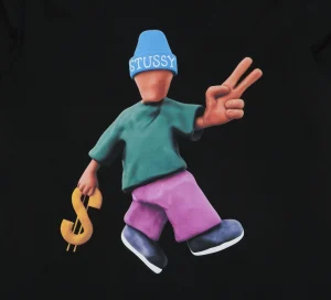 Stussy Peace & Prosperity Doll Graphic T-Shirt Black Front Print