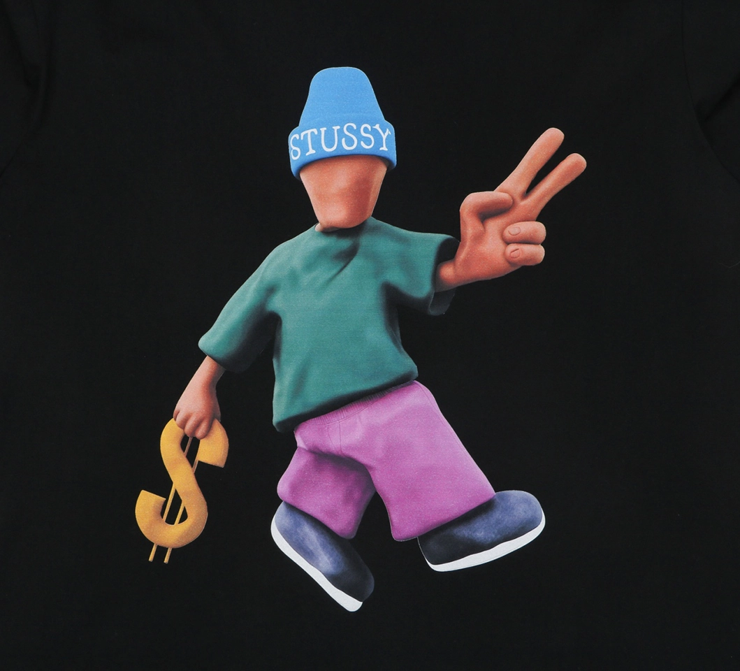 Stussy Peace & Prosperity Doll Graphic T-Shirt Black Front Print