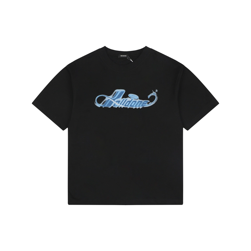 We11done Airbrush Script Logo T-Shirt Black Front view