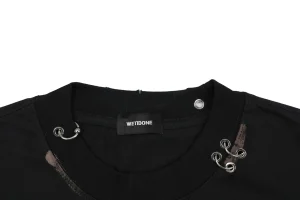 We11done Iron Ring Distressed Paint Splatter T-Shirt Black Collar