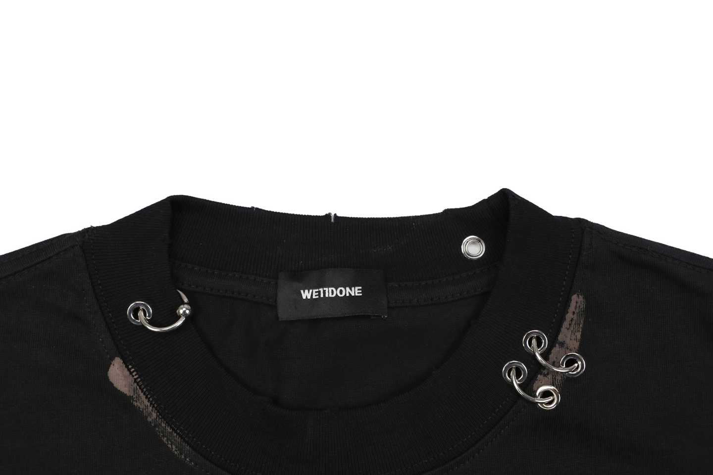 We11done Iron Ring Distressed Paint Splatter T-Shirt Black Collar