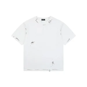 We11done Iron Ring Distressed Paint Splatter T-Shirt White Front view