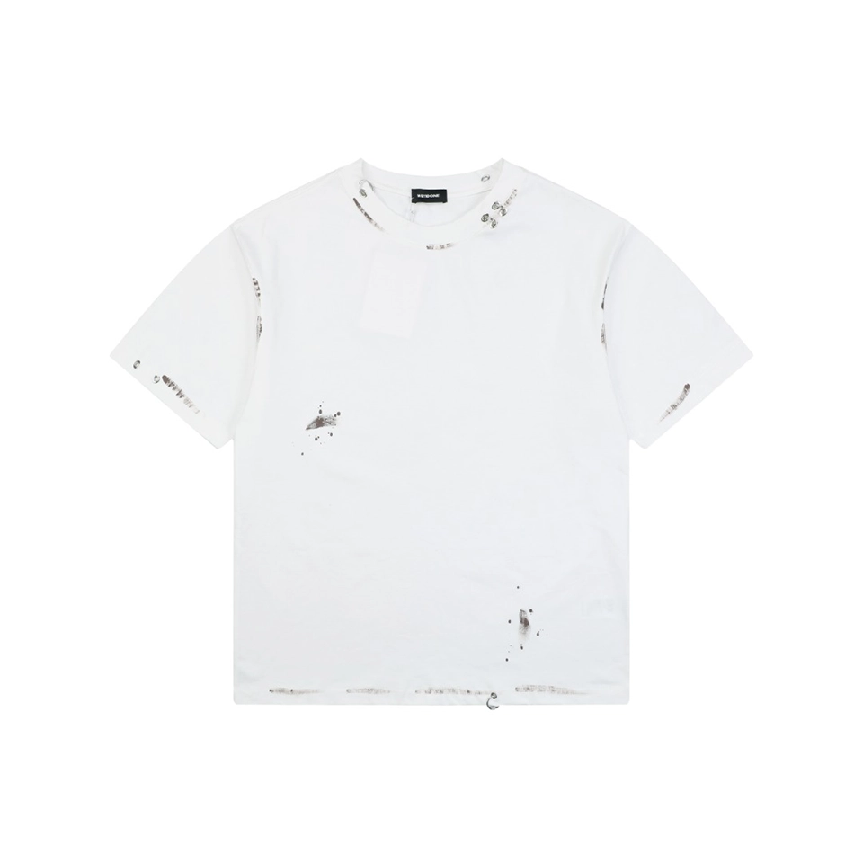 We11done Iron Ring Distressed Paint Splatter T-Shirt White Front view