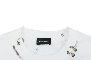 We11done Iron Ring Distressed Paint Splatter T-Shirt White Collar
