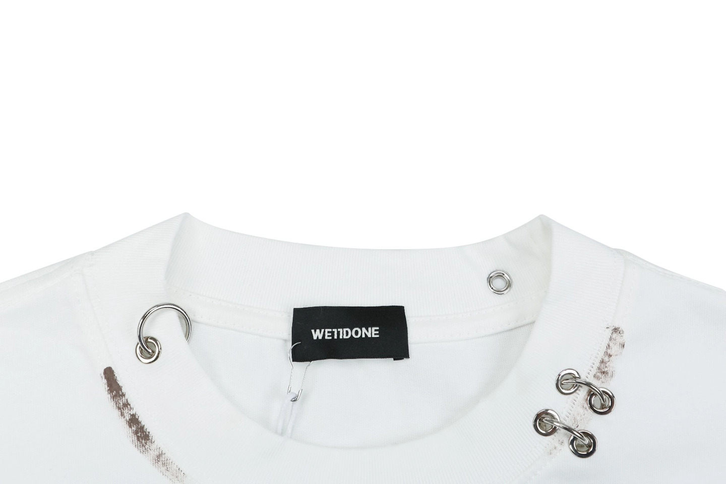 We11done Iron Ring Distressed Paint Splatter T-Shirt White Collar