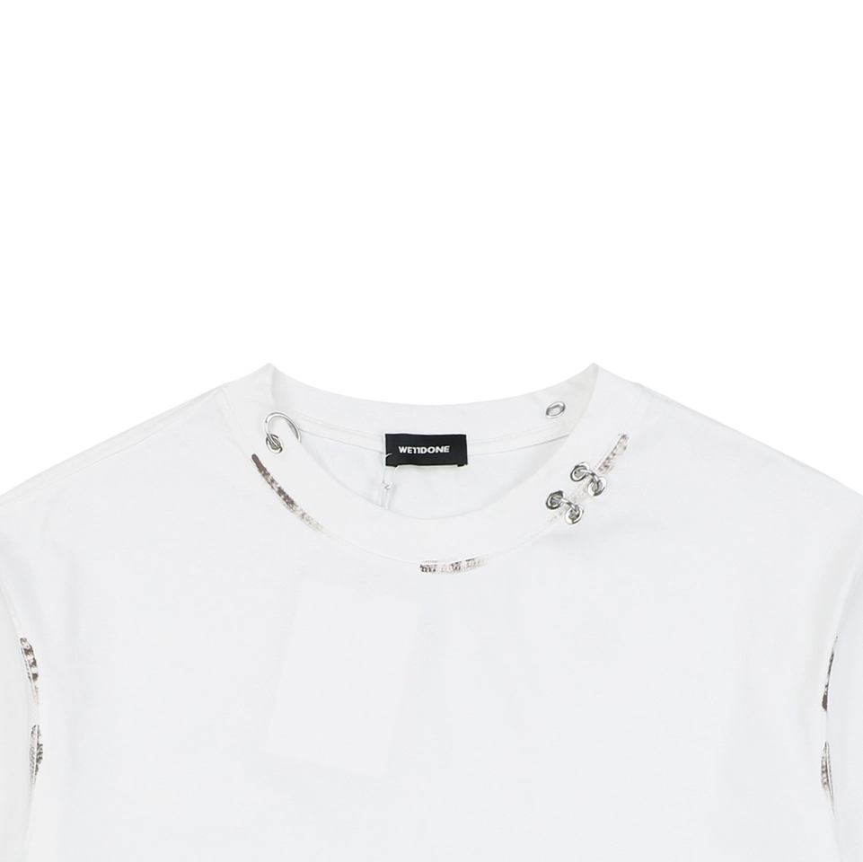 We11done Iron Ring Distressed Paint Splatter T-Shirt White