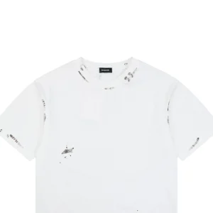 We11done Iron Ring Distressed Paint Splatter T-Shirt White