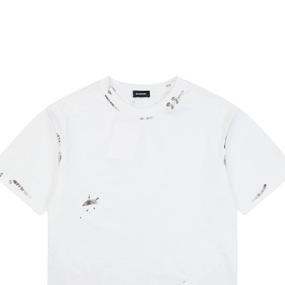 We11done Iron Ring Distressed Paint Splatter T-Shirt White