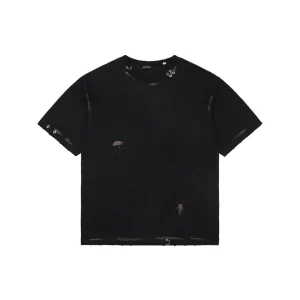 We11done Iron Ring Distressed Paint Splatter T-Shirt Black Front view