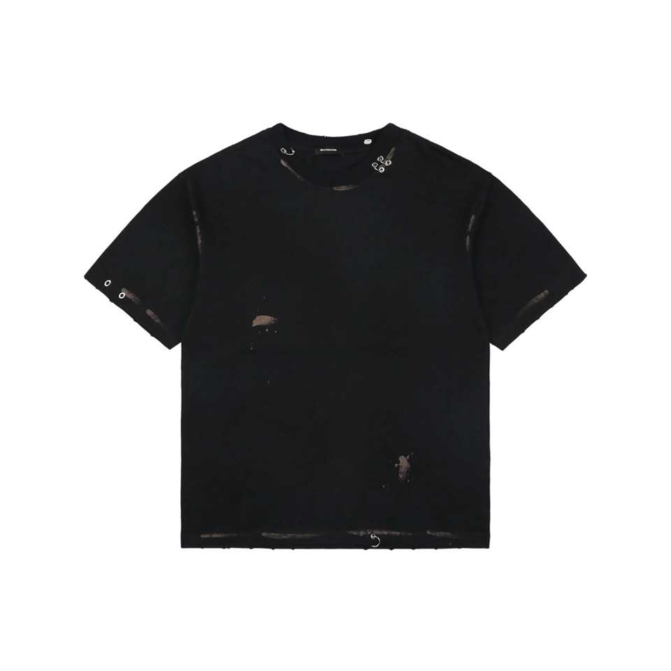 We11done Iron Ring Distressed Paint Splatter T-Shirt Black Front view