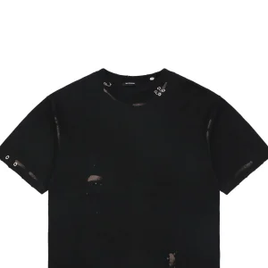 We11done Iron Ring Distressed Paint Splatter T-Shirt Black