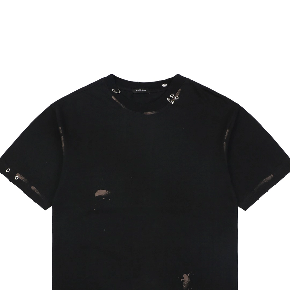 We11done Iron Ring Distressed Paint Splatter T-Shirt Black