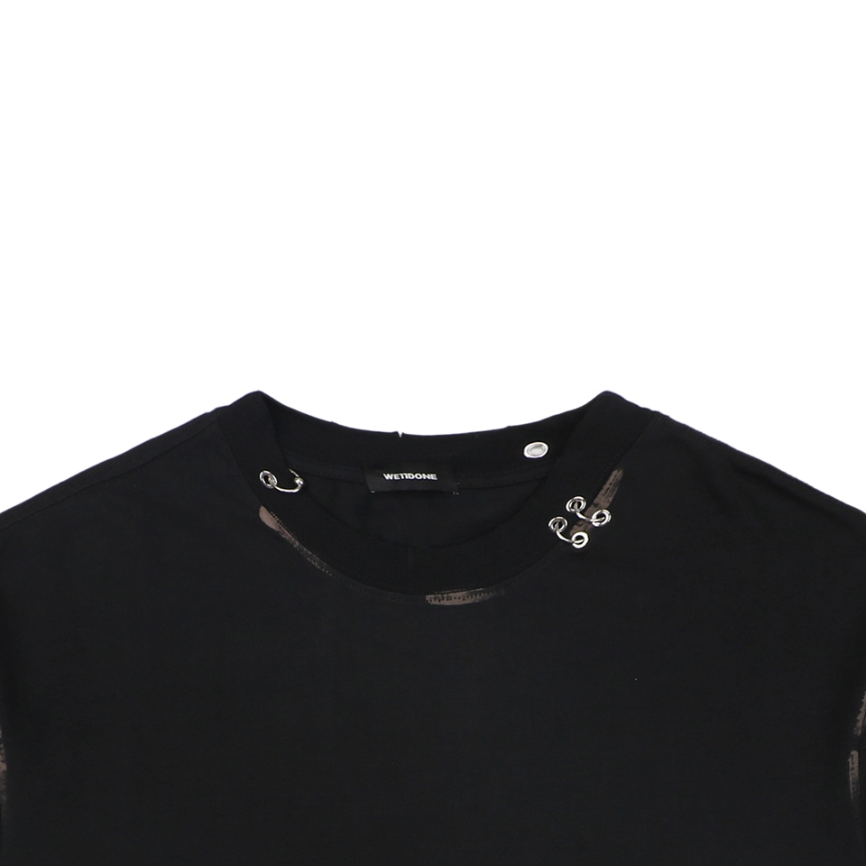 We11done Iron Ring Distressed Paint Splatter T-Shirt Black
