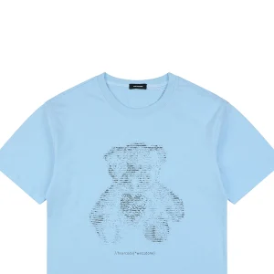 We11done Letter Outline Bear Graphic T-Shirt Blue