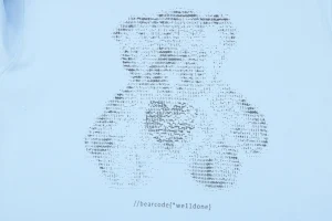 We11done Letter Outline Bear Graphic T-Shirt Blue Front Print