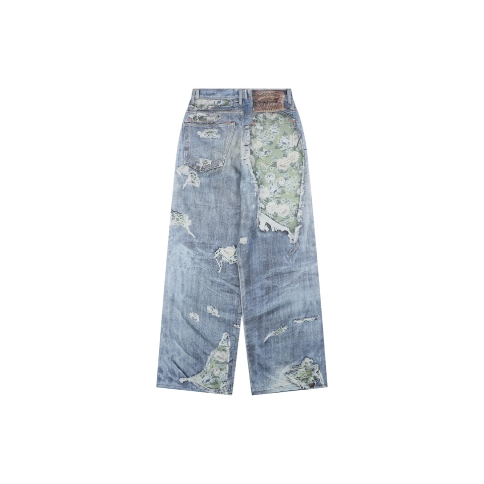 Acne Studios 1981M Distressed Rose Print Jeans Back view