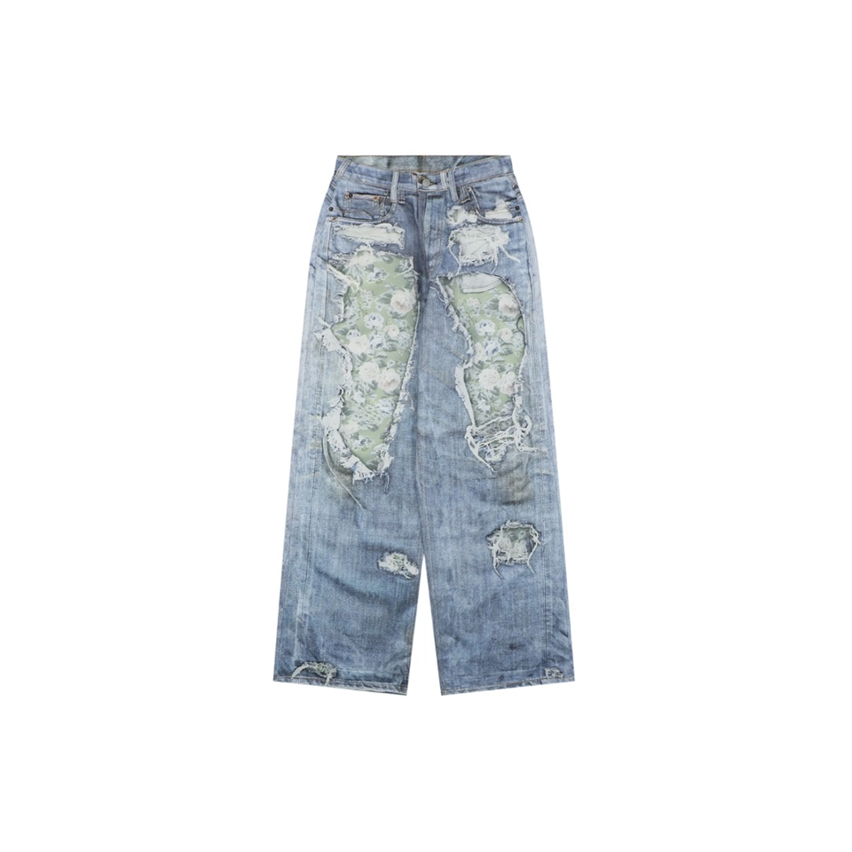 Acne Studios 1981M Distressed Rose Print Jeans Front view