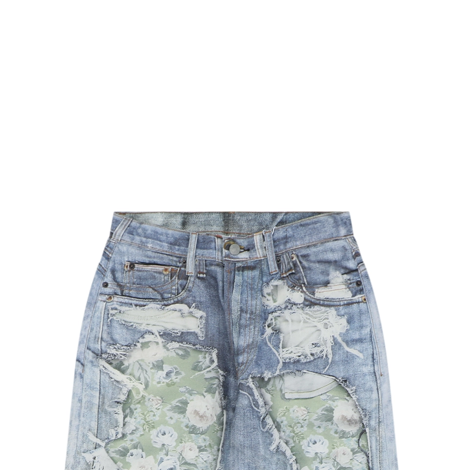 Acne Studios 1981M Distressed Rose Print Jeans