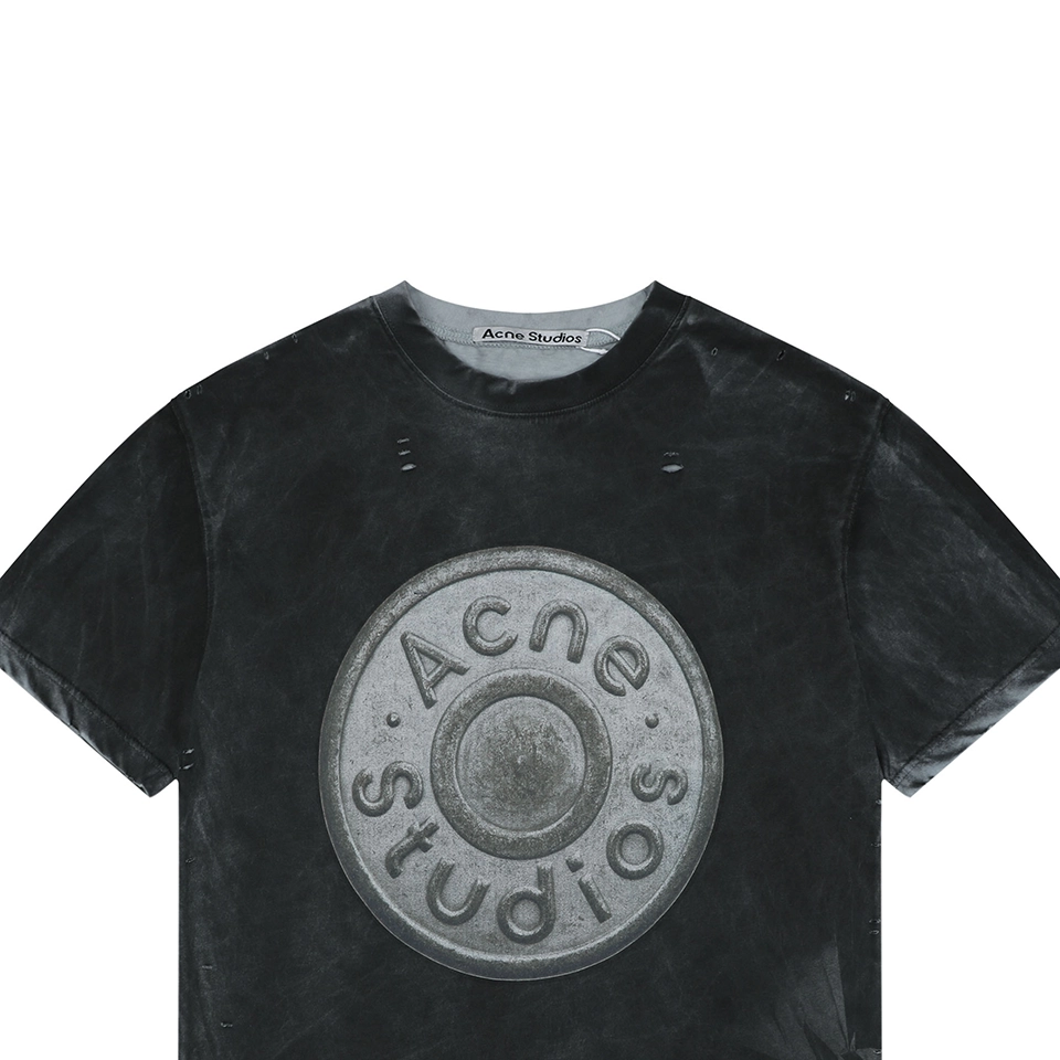 Acne Studios Button Graphic Distressed T-Shirt